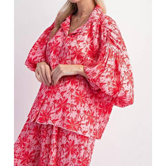 NEW EASEL crinkled top in hot pink & red - Picture 3 of 3